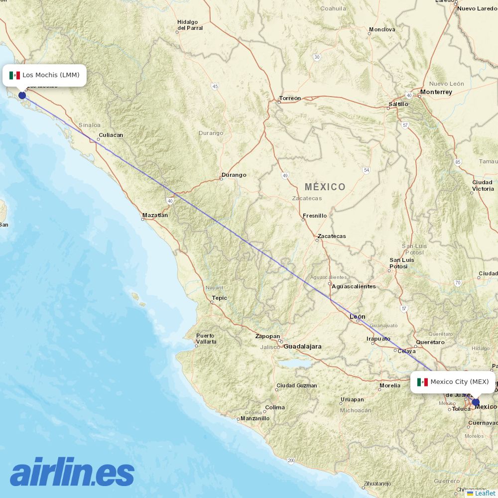 Aeromexico from Federal Airport destination map