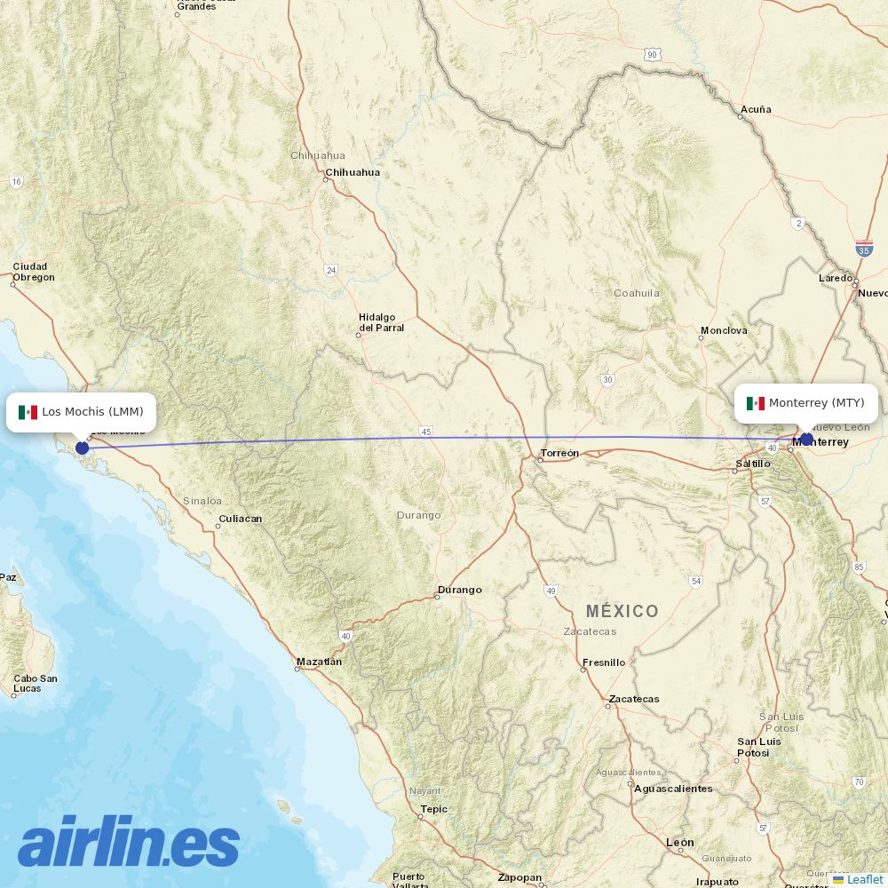 VivaAerobus from Federal Airport destination map