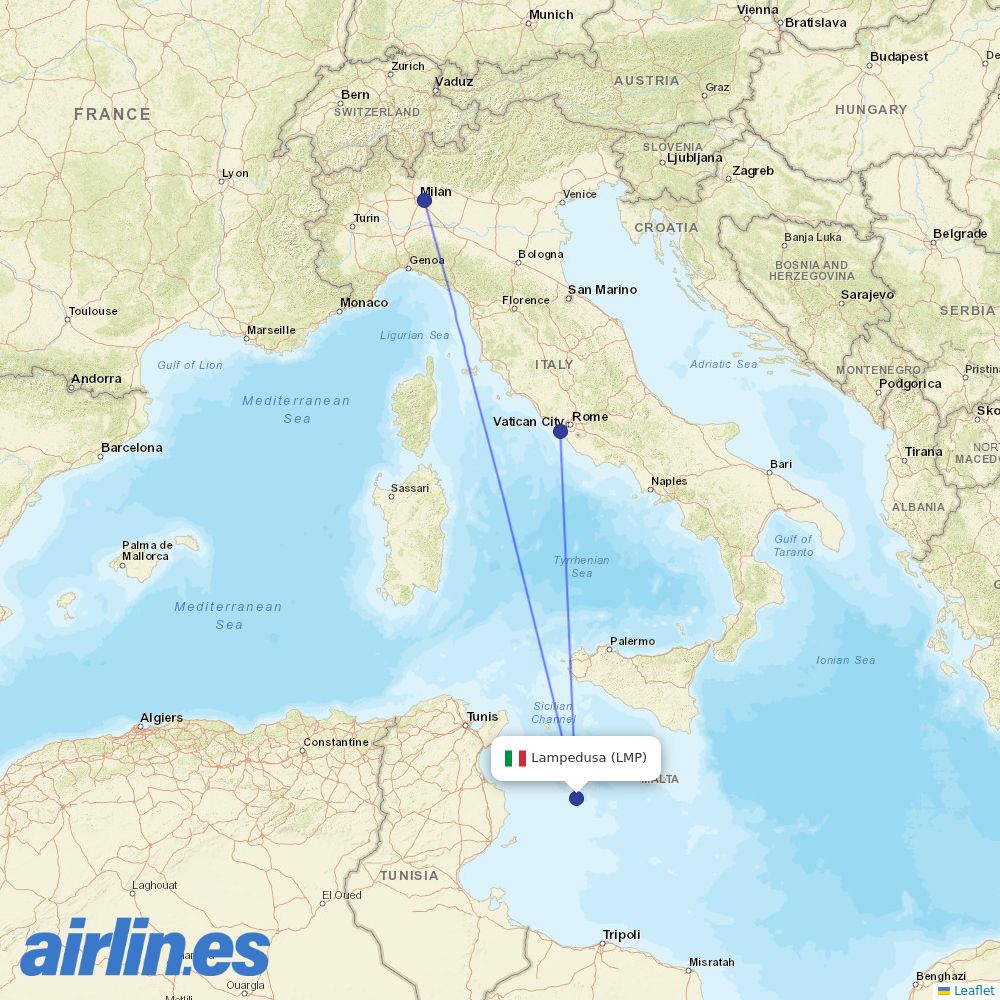 ITA Airways from Lampedusa destination map