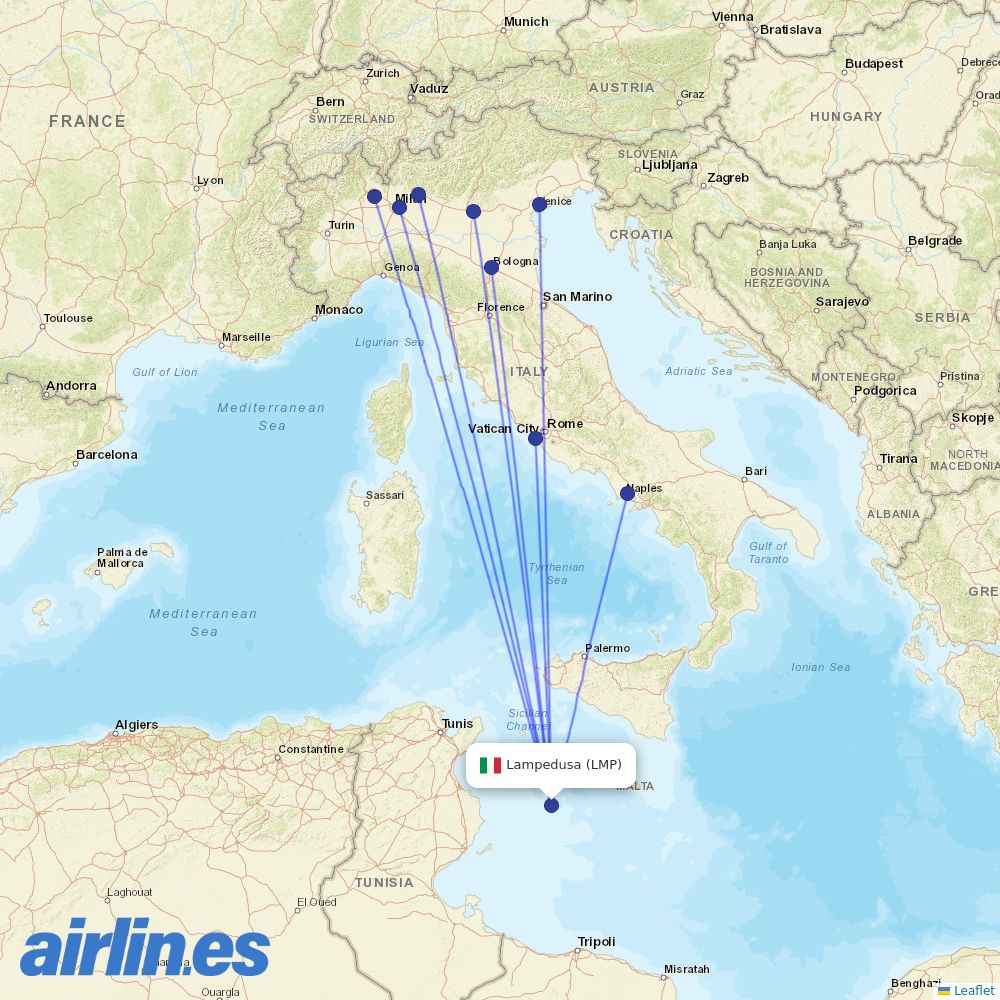 Volotea from Lampedusa destination map