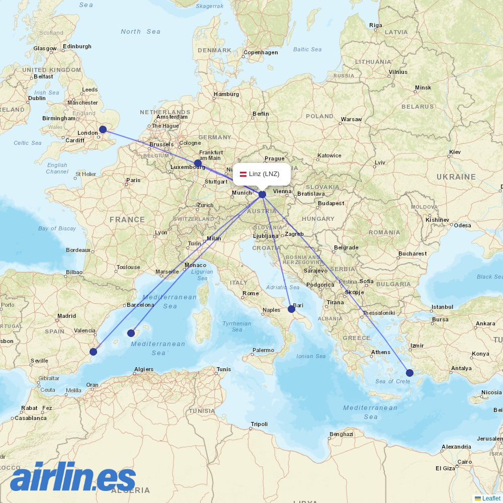 Ryanair from Horsching International Airport (Aus - Afb) destination map