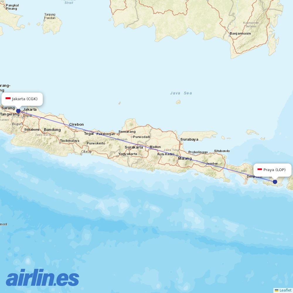 Garuda Indonesia from Lombok International Airport destination map