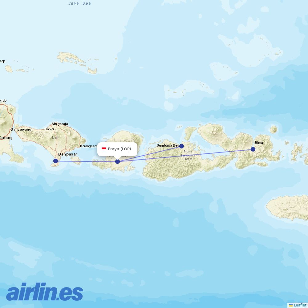 Wings Air from Lombok International Airport destination map