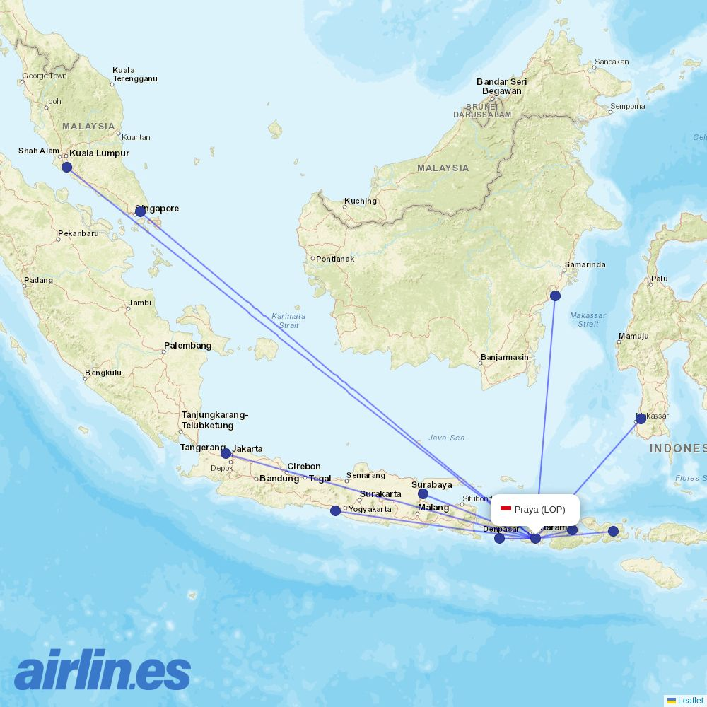 Lion Air from Lombok International Airport destination map