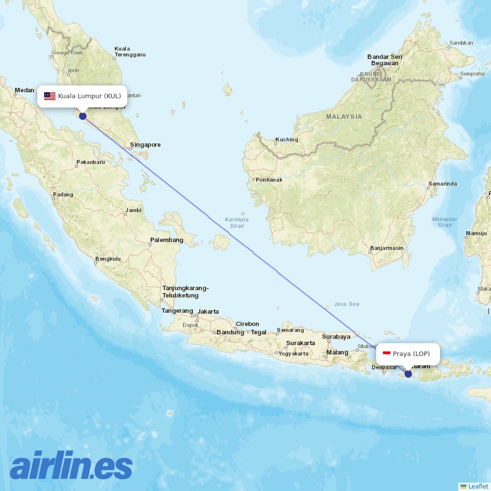 Indonesia AirAsia from Lombok International Airport destination map