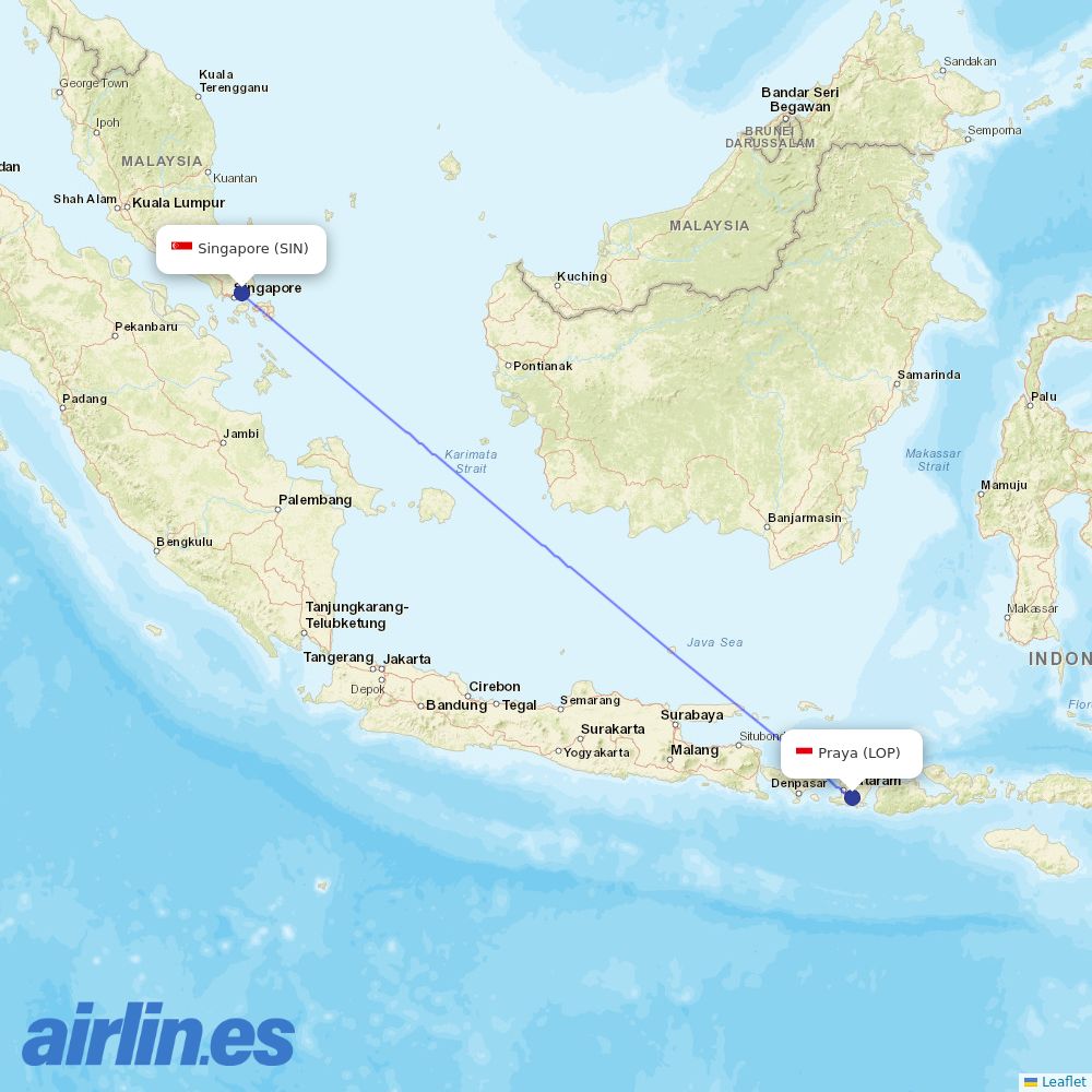 Scoot from Lombok International Airport destination map