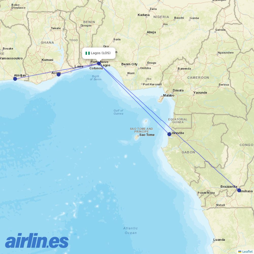 Air Cote DIvoire at LOS route map