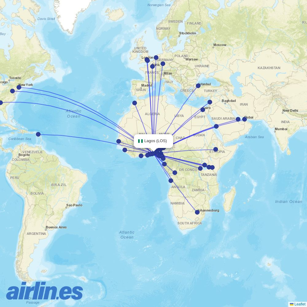 Ibom Air from Lagos Murtala Muhammed destination map