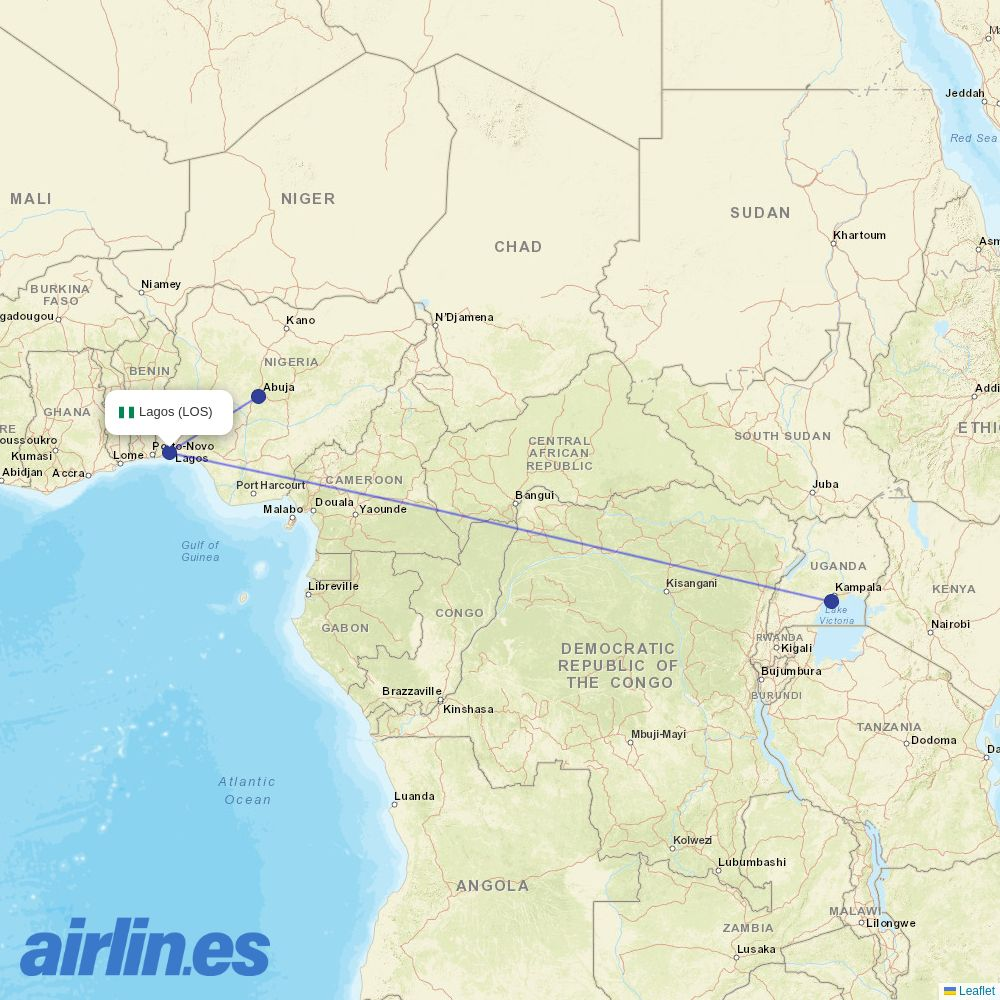 Uganda Airlines at LOS route map