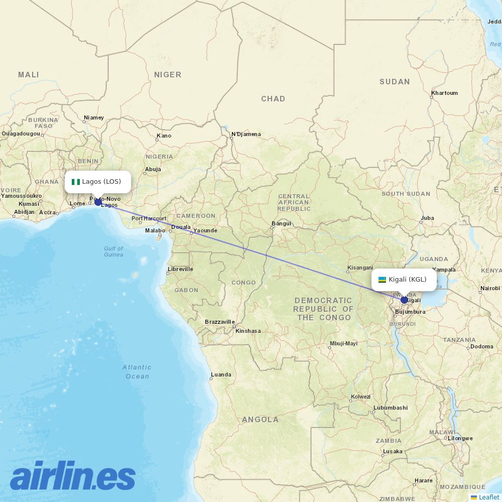 RwandAir at LOS route map