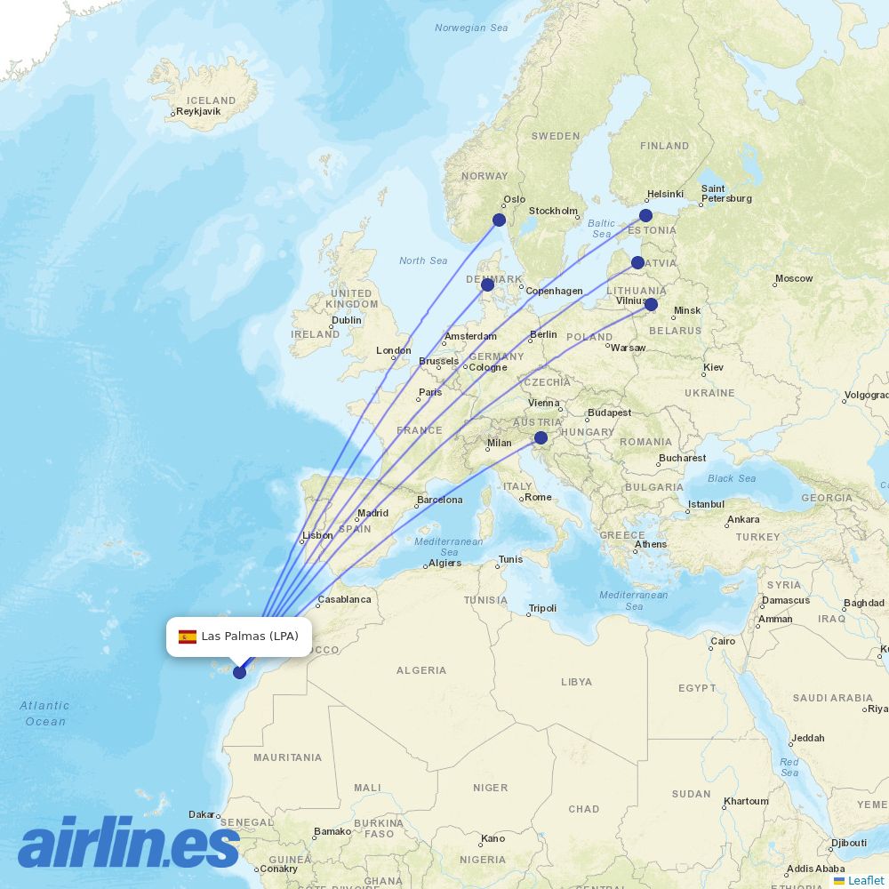 Air Baltic from Gran Canaria Airport destination map