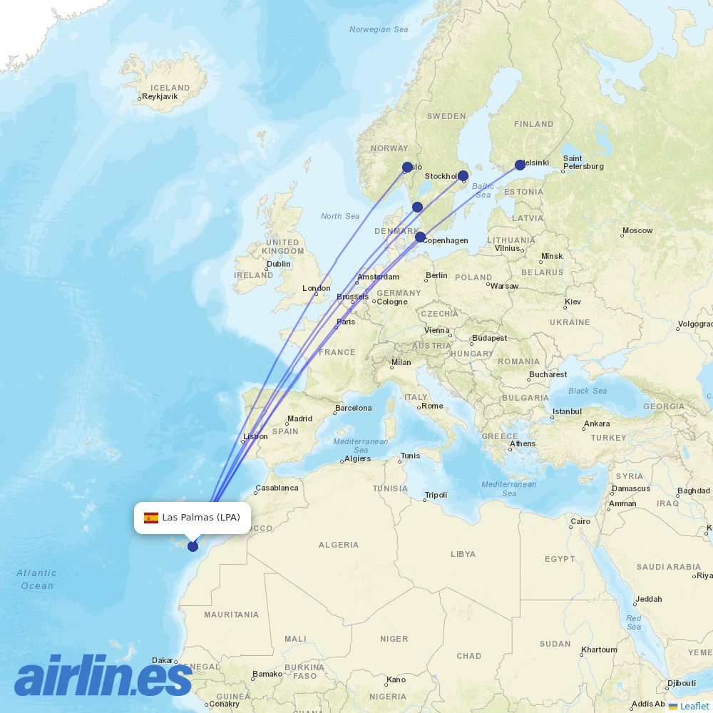 Norwegian Air Sweden from Gran Canaria Airport destination map