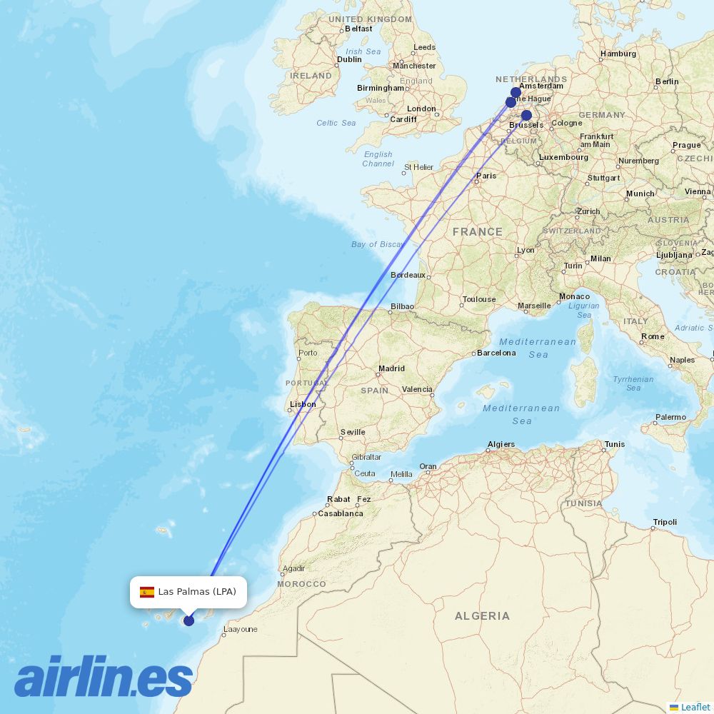 Transavia from Gran Canaria Airport destination map