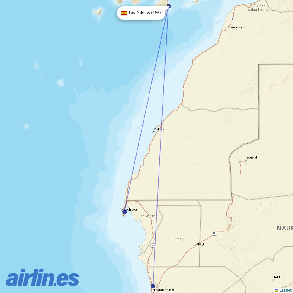 Mauritania Airlines at LPA route map