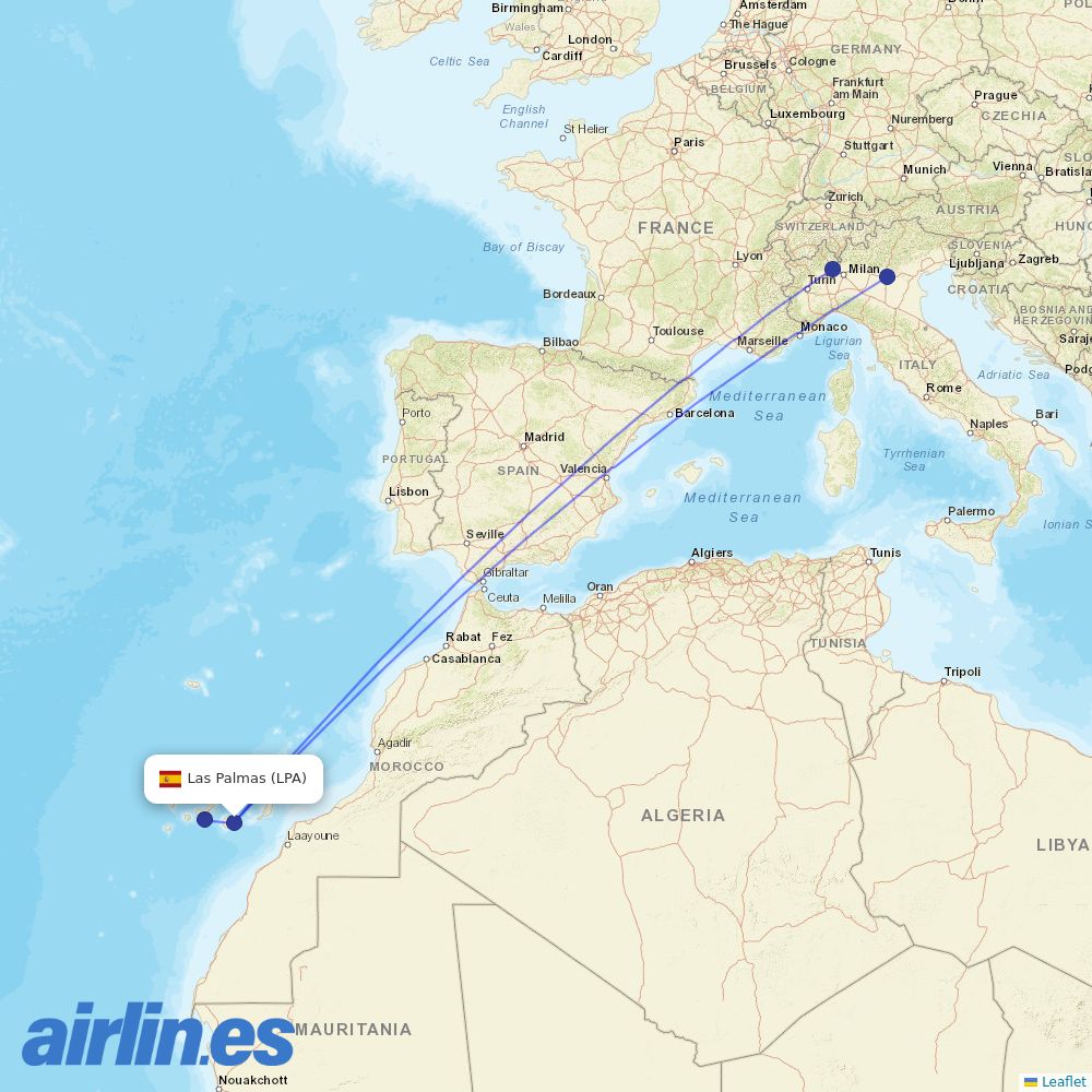 Neos from Gran Canaria Airport destination map