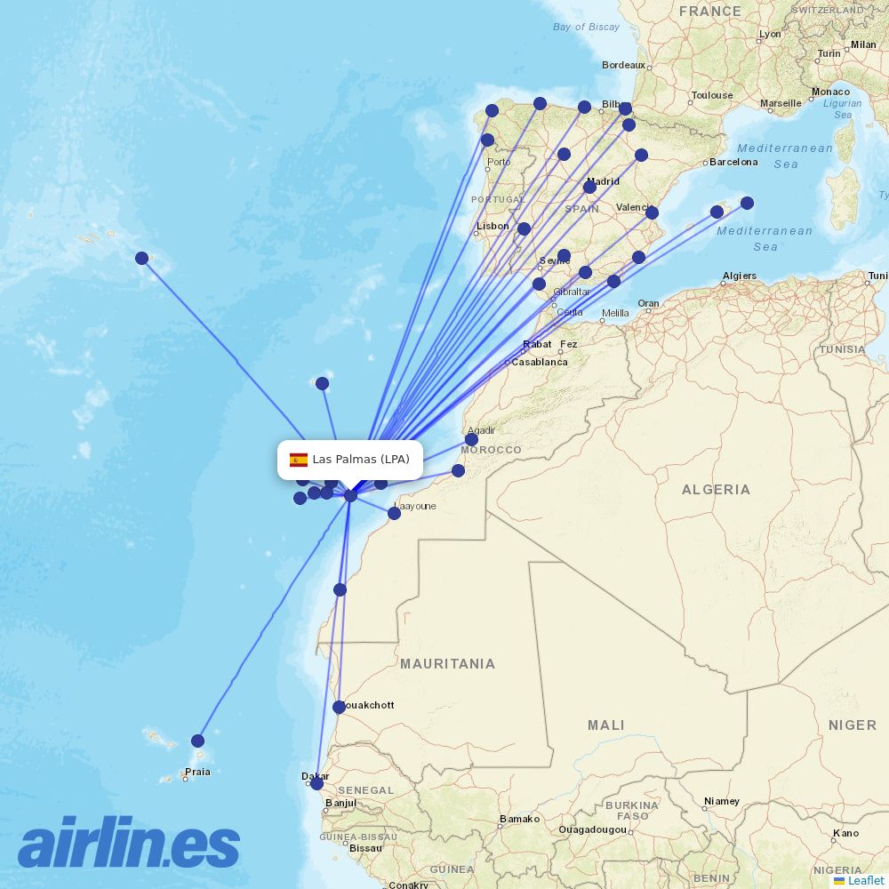 Binter Canarias from Gran Canaria Airport destination map