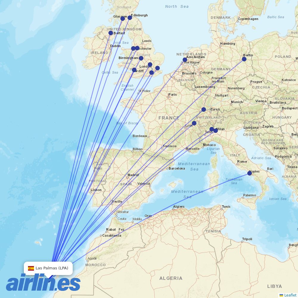 easyJet from Gran Canaria Airport destination map