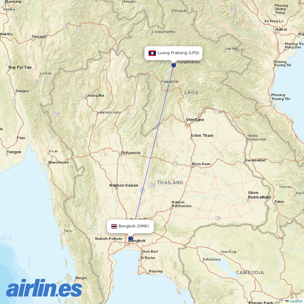 Thai AirAsia from Luang Prabang destination map