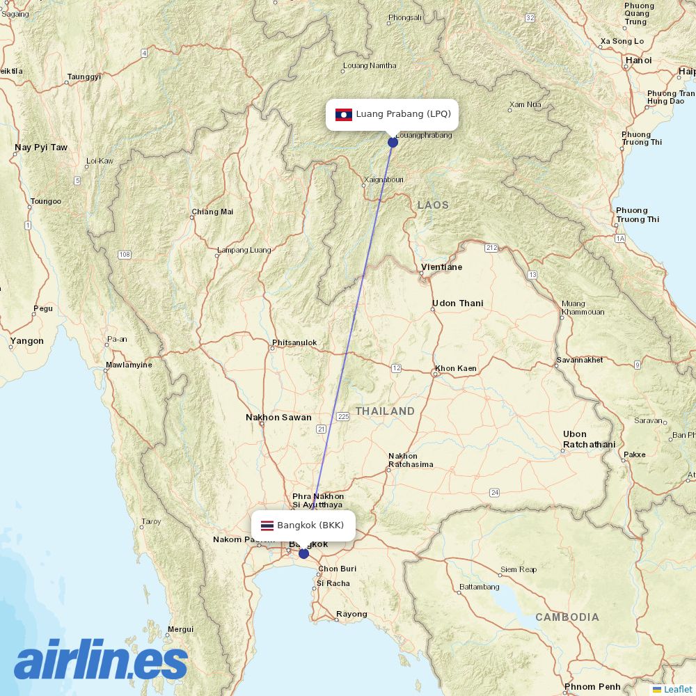 Bangkok Airways from Luang Prabang destination map
