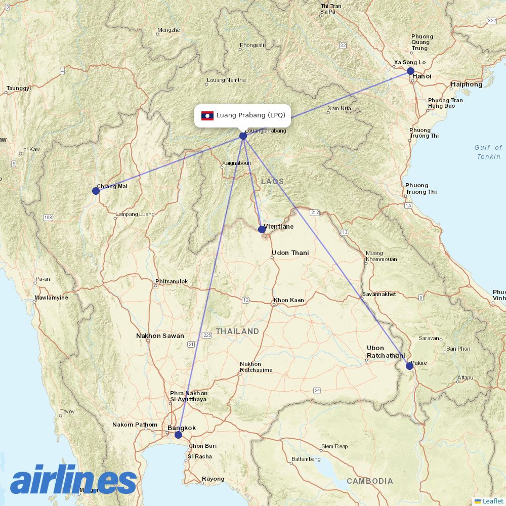Lao Airlines at LPQ route map