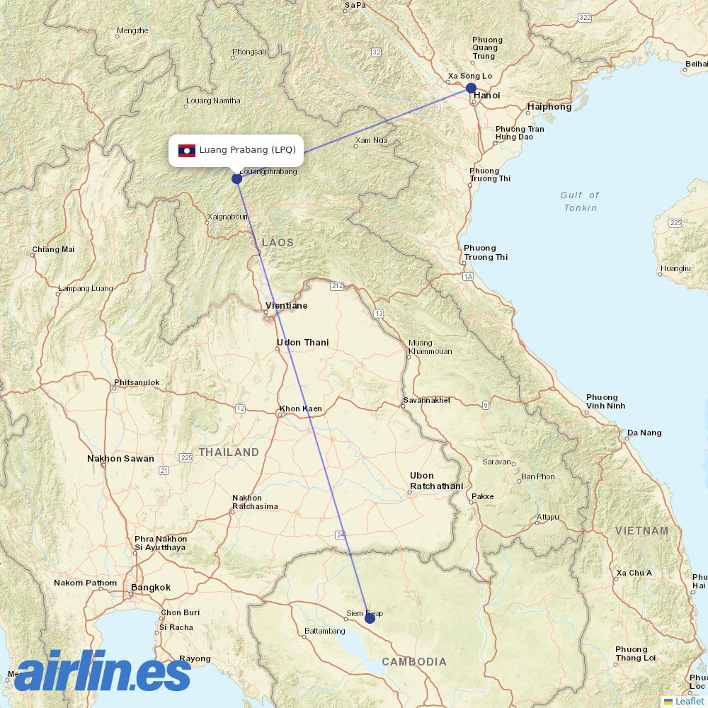 Vietnam Airlines from Luang Prabang destination map