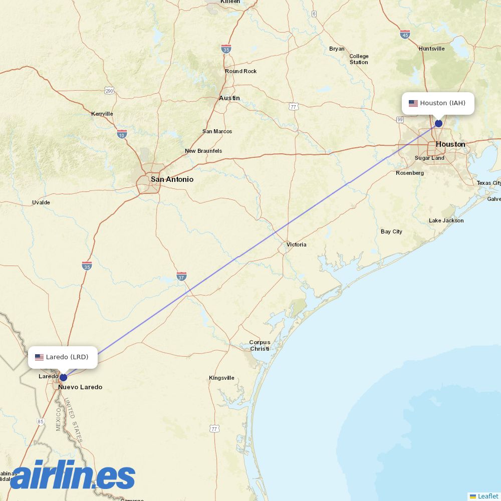 United Airlines from Laredo International destination map