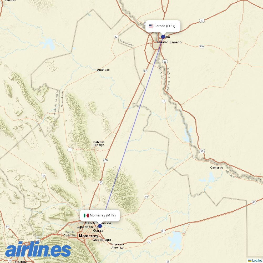 Aerus from Laredo International destination map