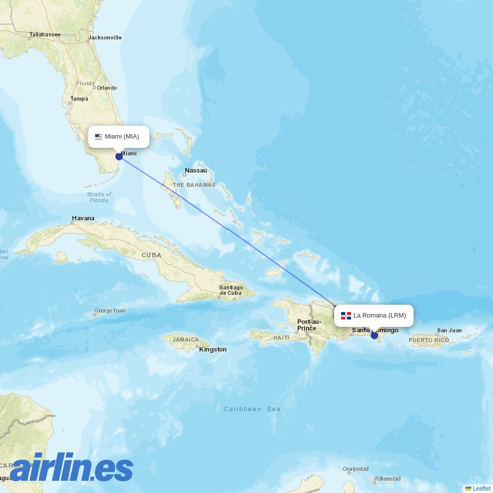 American Airlines from La Romana International destination map