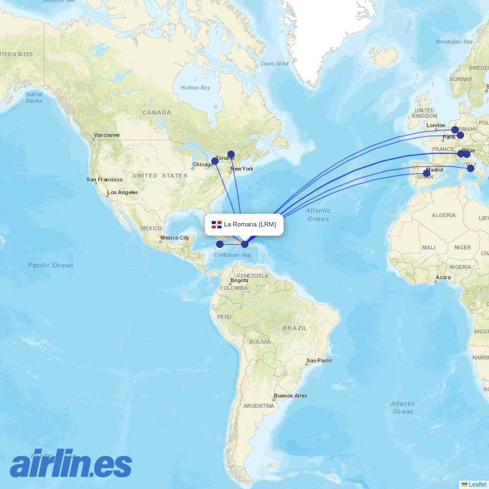 Air Canada from La Romana International destination map