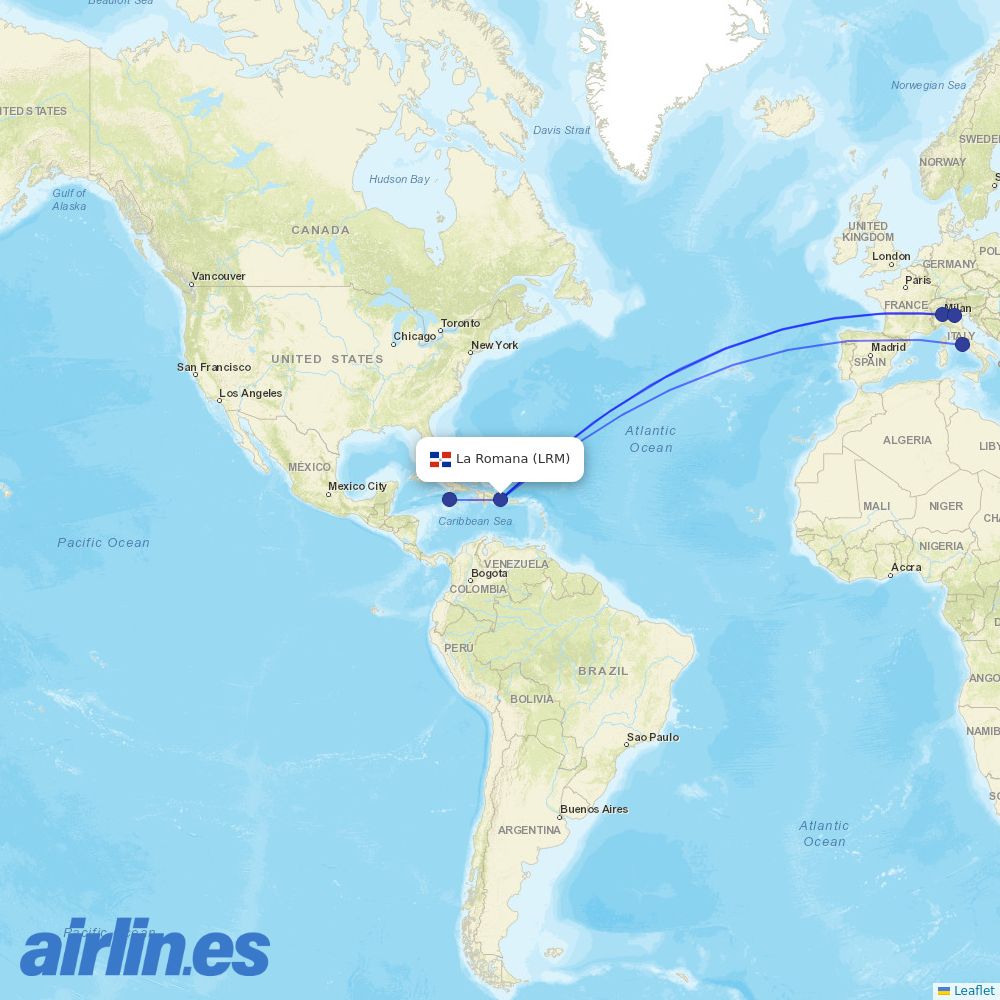 Neos from La Romana International destination map