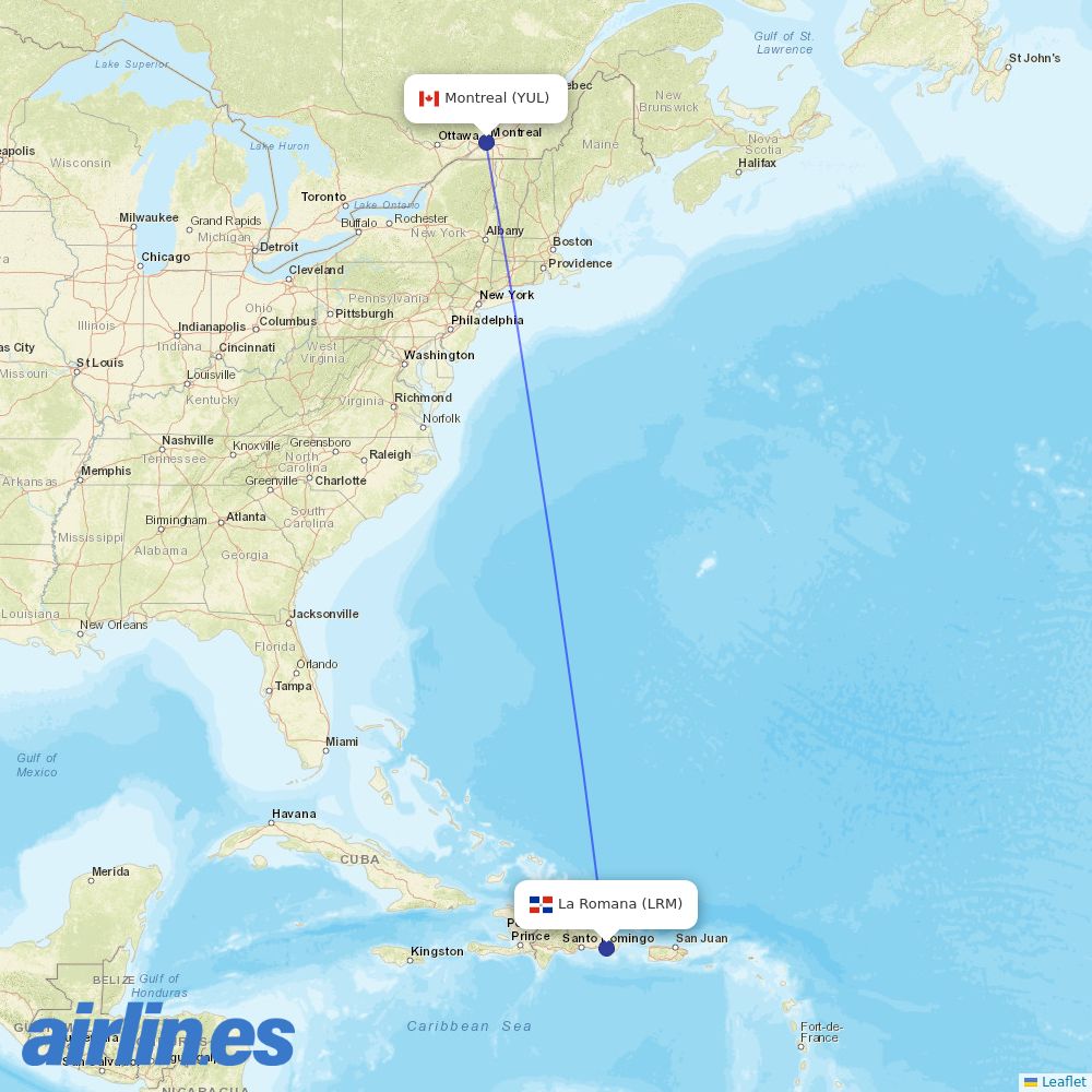 Air Transat from La Romana International destination map
