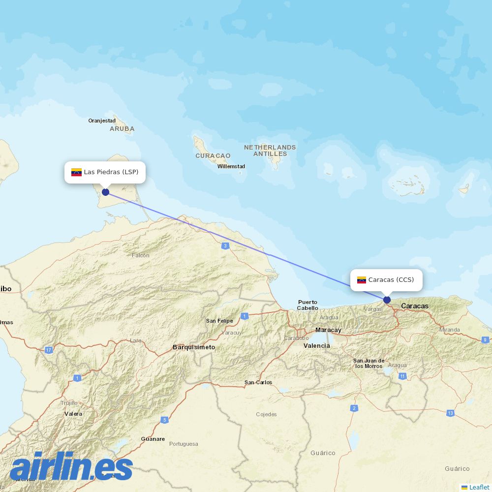 Conviasa from Josefa Camejo destination map