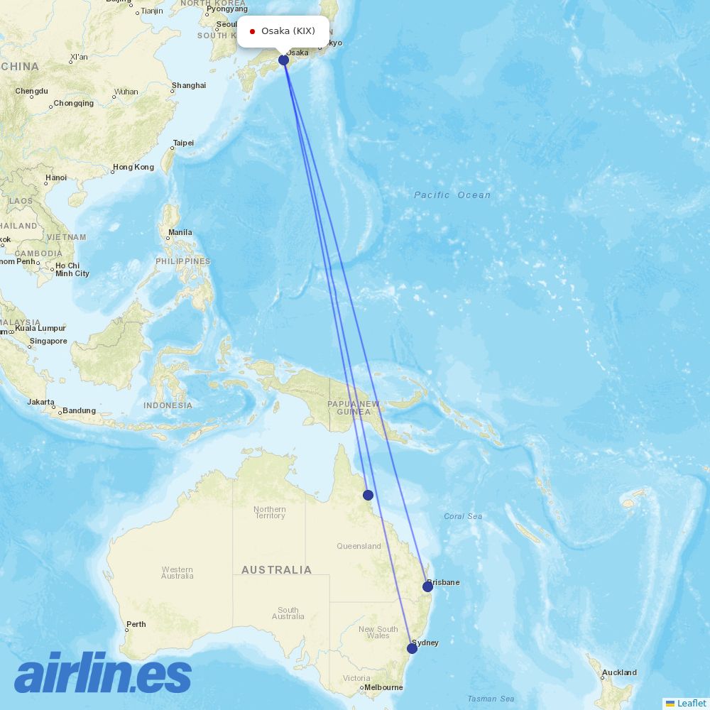 Jetstar from Launceston destination map