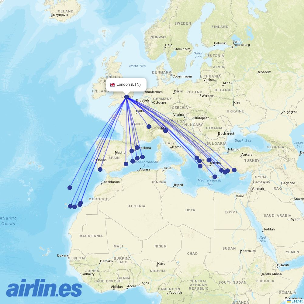Jet2 from Luton destination map