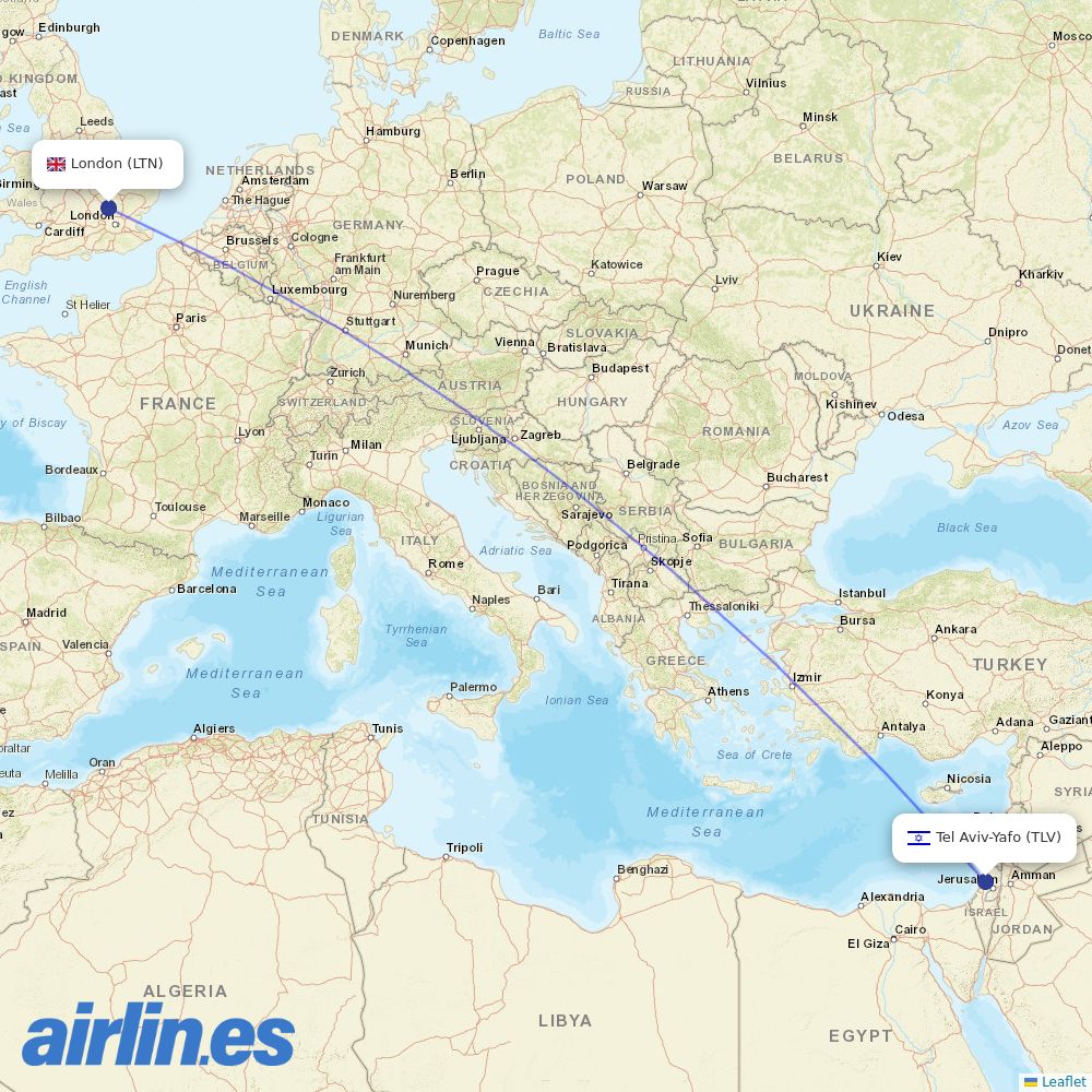 El Al from Luton destination map