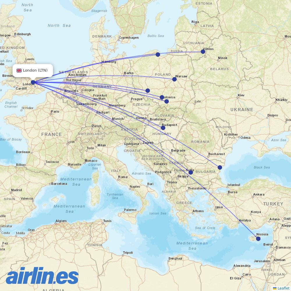 Wizz Air at LTN route map