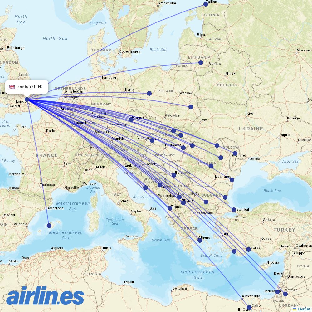 Wizz Air UK at LTN route map