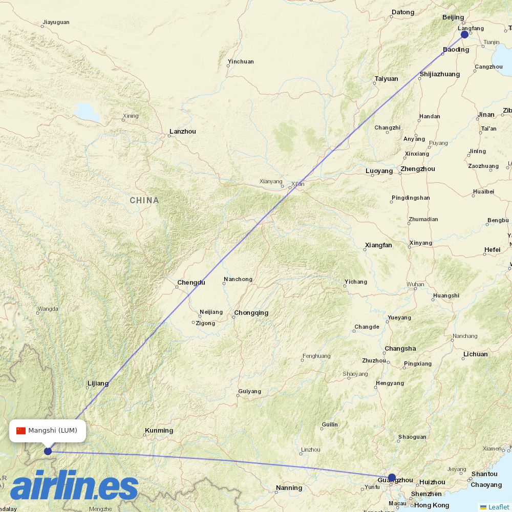 China Southern Airlines from Dehong Mangshi Airport destination map