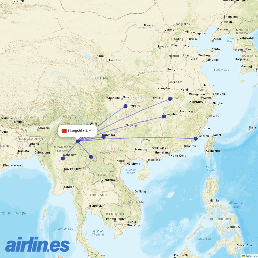 Ruili Airlines at LUM route map