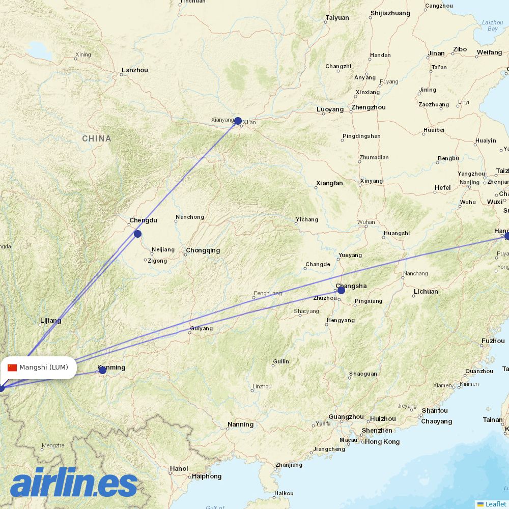 Kunming Airlines at LUM route map