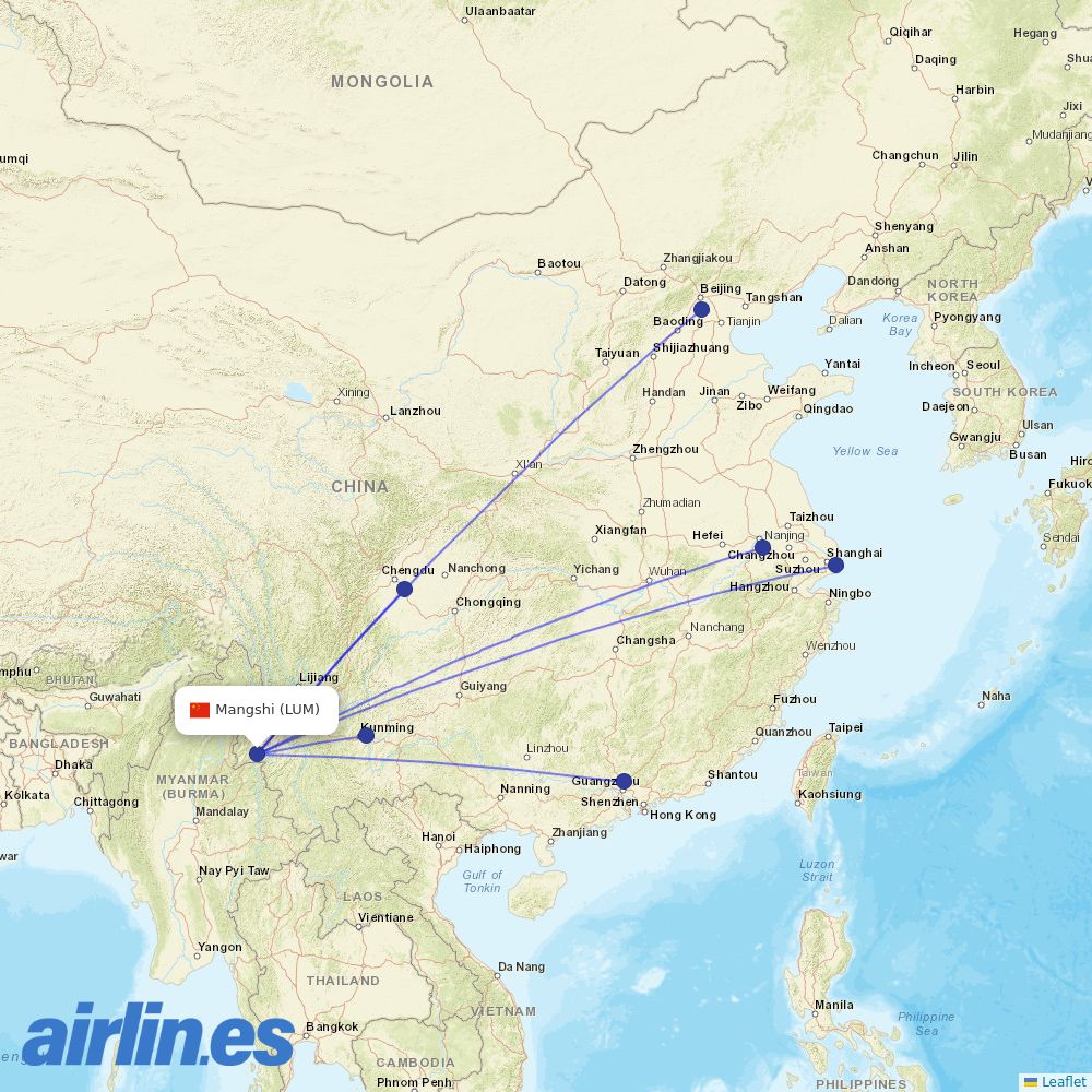 China Eastern Airlines from Dehong Mangshi Airport destination map