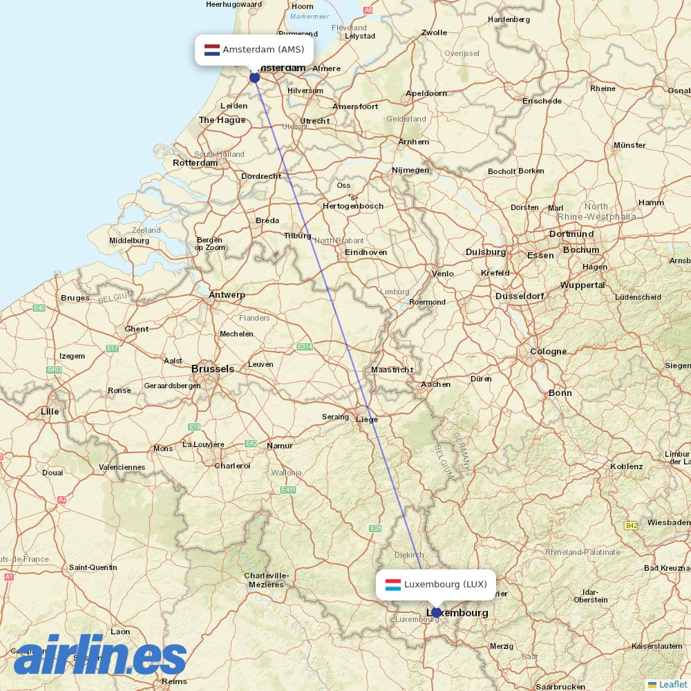 KLM from Luxembourg Airport destination map