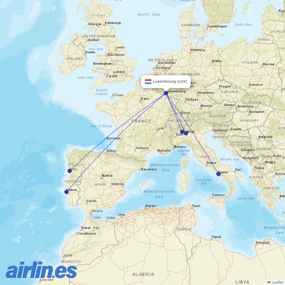 easyJet from Luxembourg Airport destination map