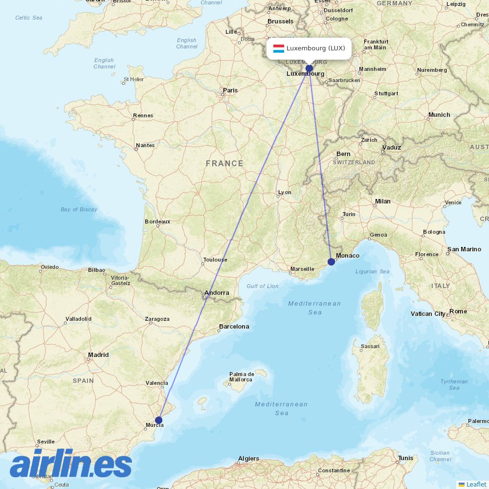Volotea from Luxembourg Airport destination map