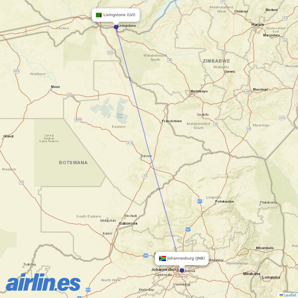 Airlink from Livingstone destination map