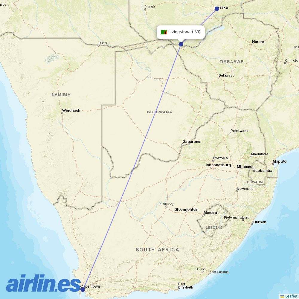 Proflight Zambia at LVI route map
