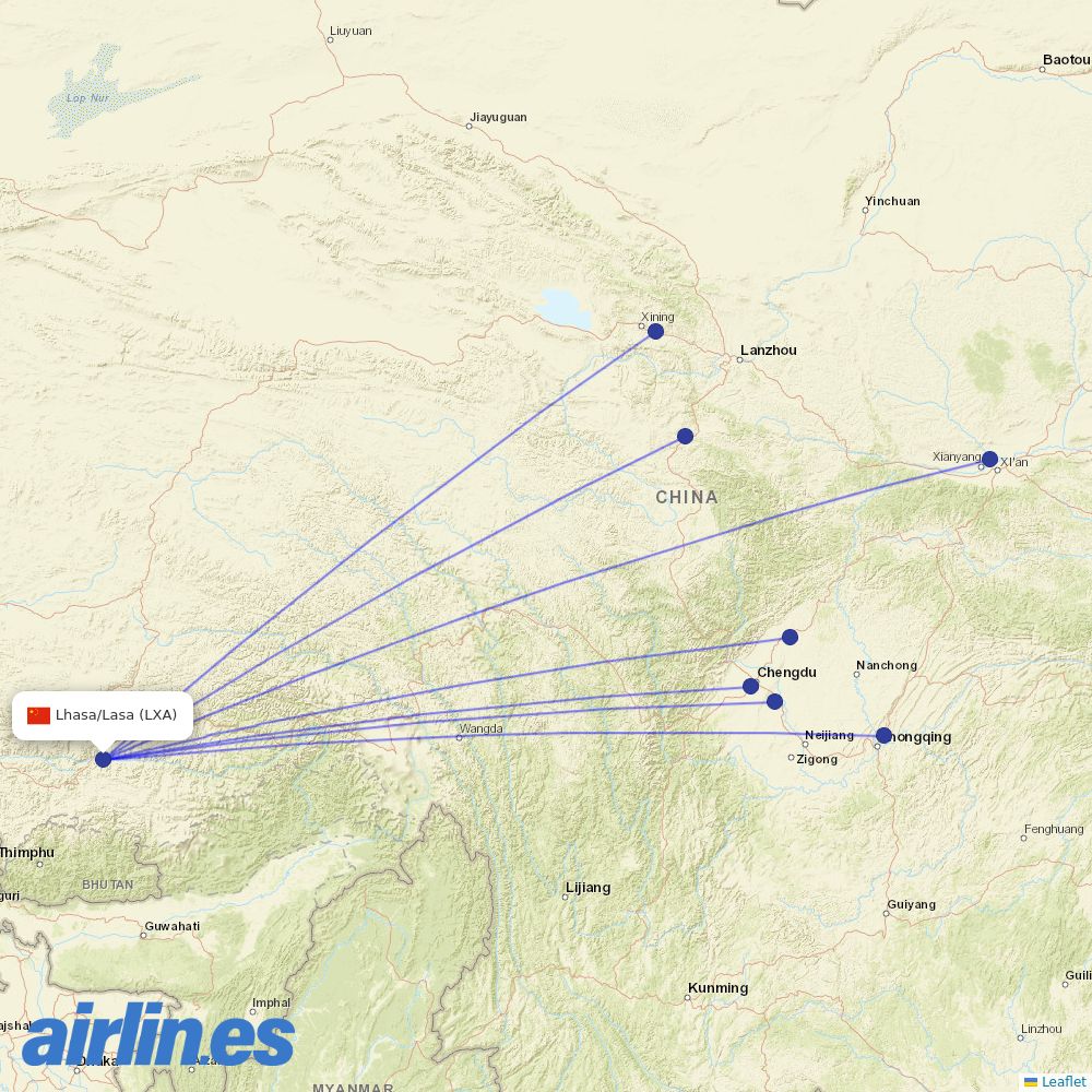 Sichuan Airlines at LXA route map