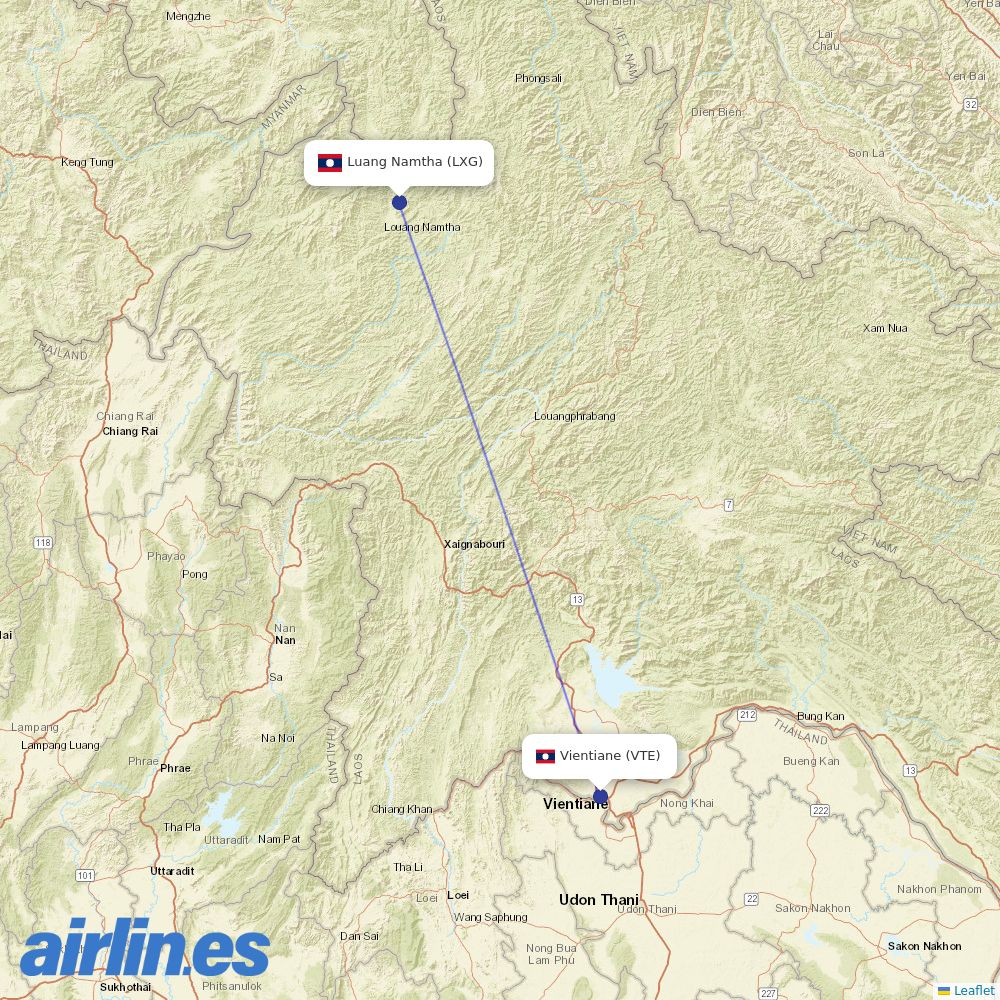 Lao Airlines at LXG route map