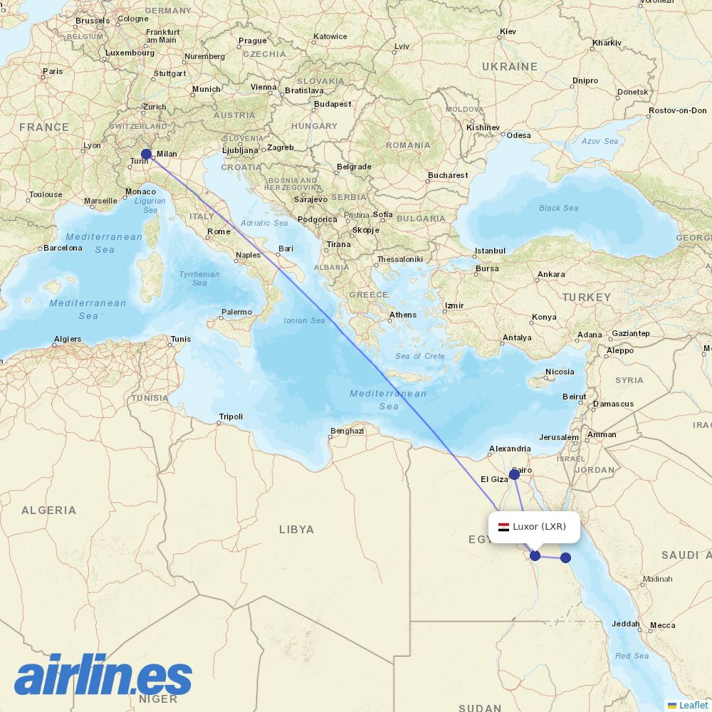 Neos from Luxor International destination map