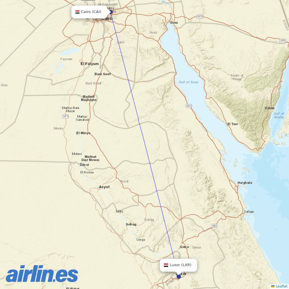 Nile Air from Luxor International destination map